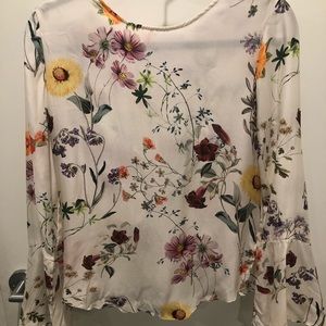 Amour Vert Floral Silk Bell Sleeve Top, New